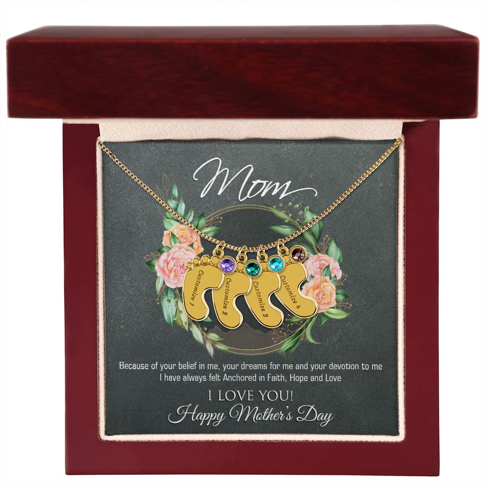 Engraved Baby Feet Name Necklace for Mother's Day
