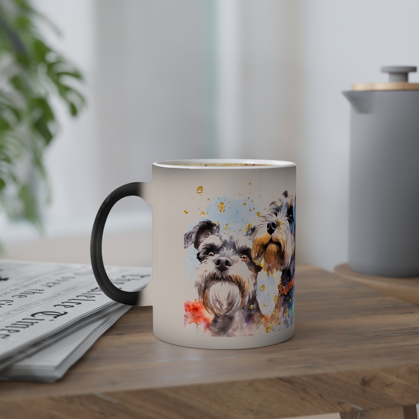 Color-Changing Mug, 11oz for schnauzer dogs: mom, grandma, daughter, dad, granddad, son, grandson / daughter.