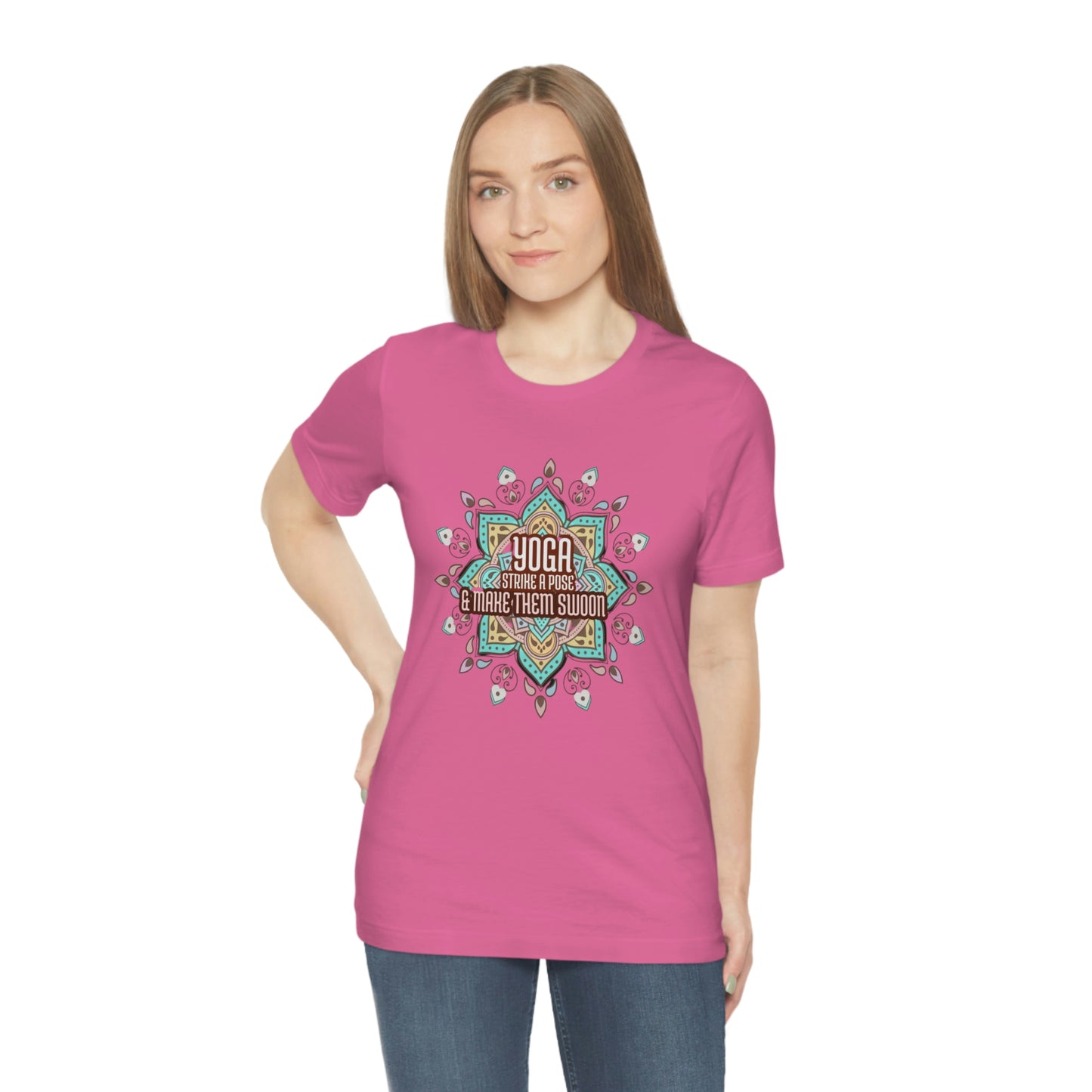 Unisex Jersey Short Sleeve Tee for a yoga loving mom, grandma, daughter, dad, granddad or son,